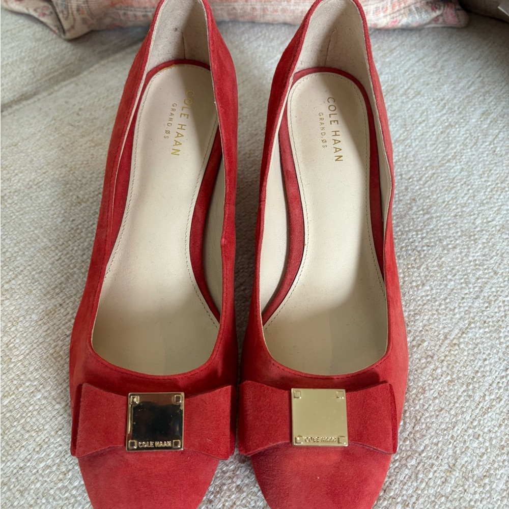 Cole Haan Red Suede Bow Heels
